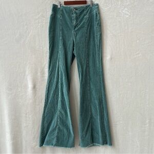 Size 28 Free People Jayde Corduroy High Rise Raw Hem Flare Pants Thyme Green